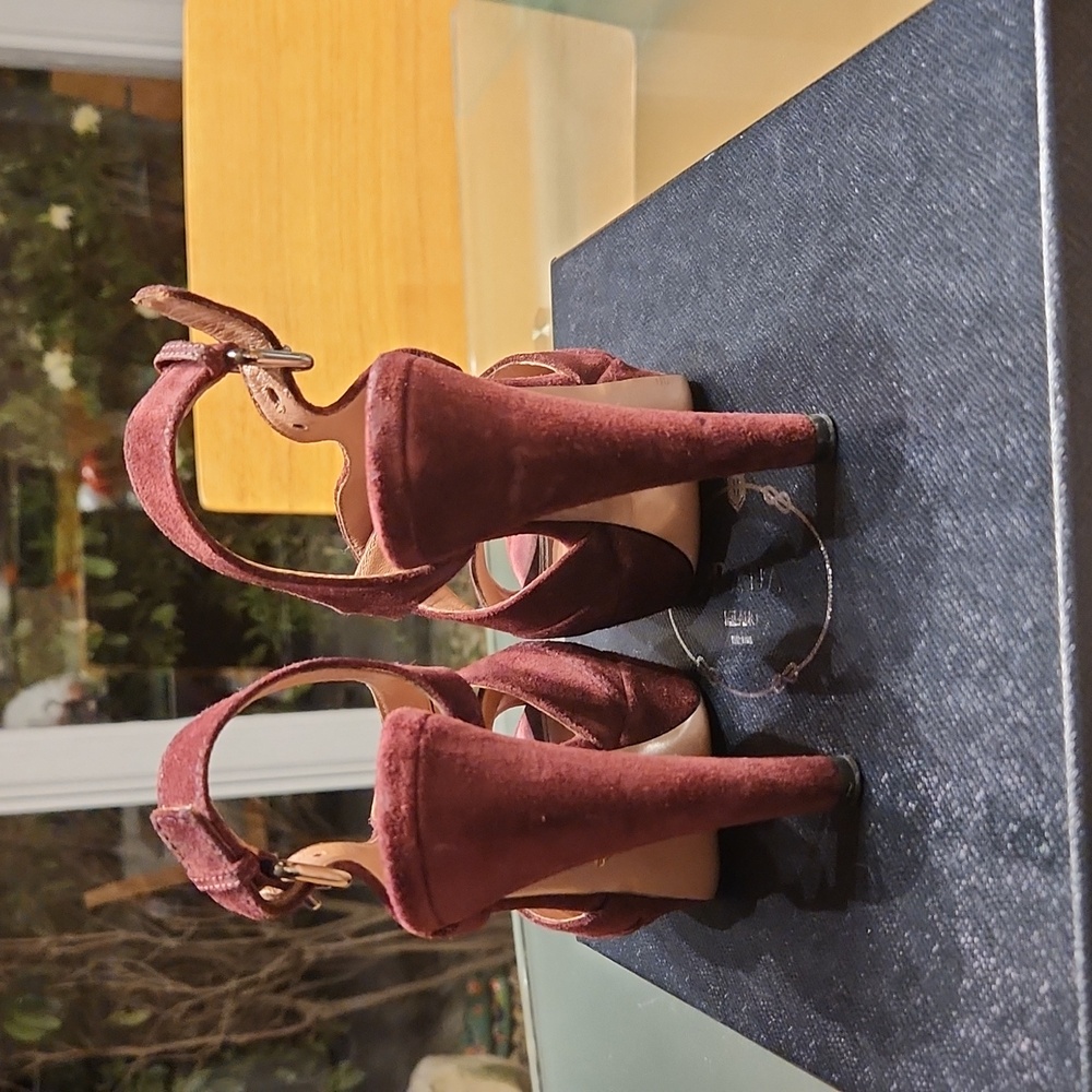 Burgundy suede Prada heels.  EUC. - Picture 3 of 9